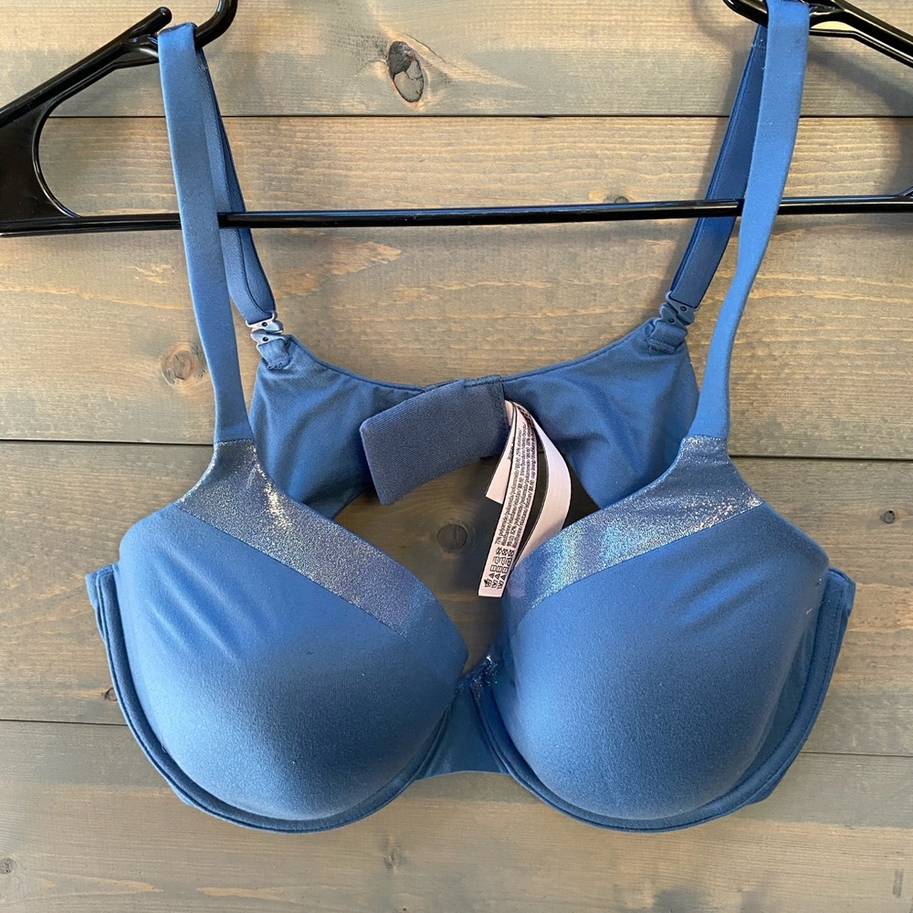 Victoria's Secret Body Blue 32 DD Pushup Bra Padded, Adjustable Strap, Glitter